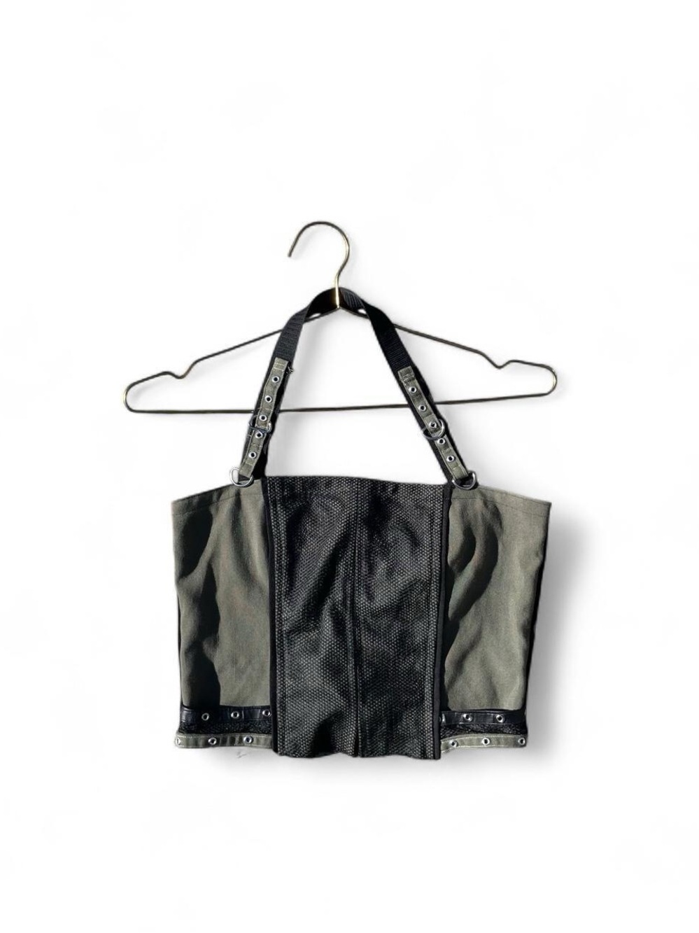 Y2K Olive Black Lace-Up Corset Halter Top – Cyber Goth S/M